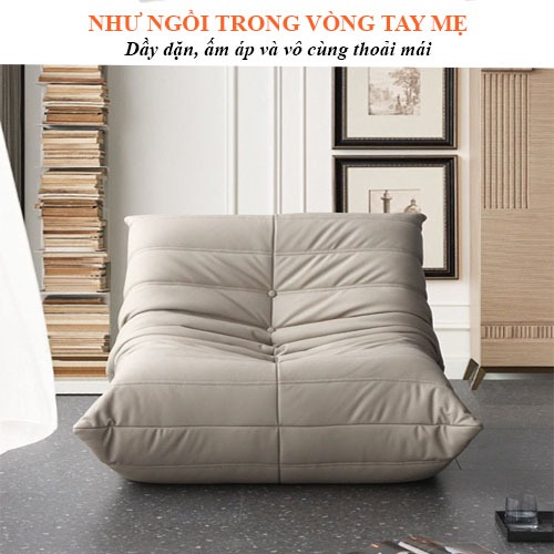 Ghế Lười, Ghế Thư Giãn Togo Phong Cách Bắc Âu Da PU Decor Phòng Khách, Phòng Ngủ , Cafe Tặng Gối Hoa