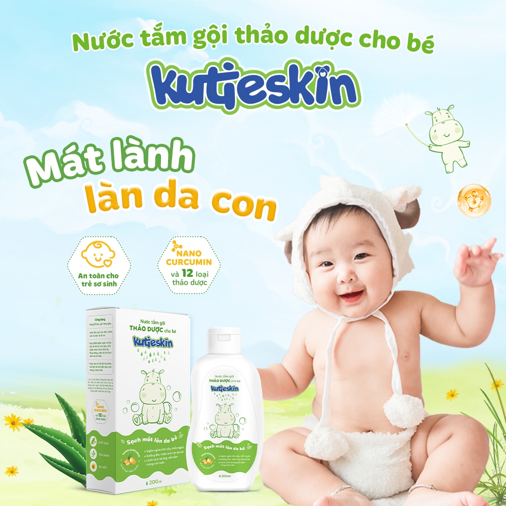 Combo 2 chai nước tắm gội thảo dược cho bé kutieskin 200ml