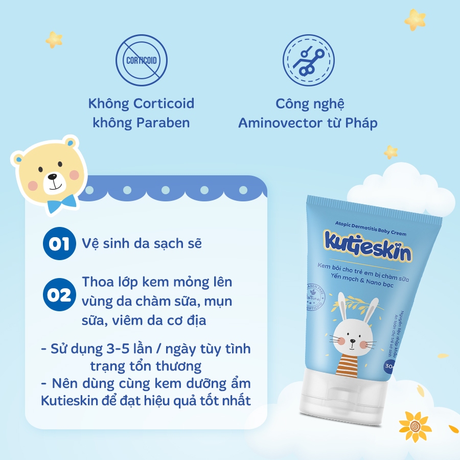 Combo kem chàm sữa 30gr và Nước tắm thảo dược Kutieskin 200ml