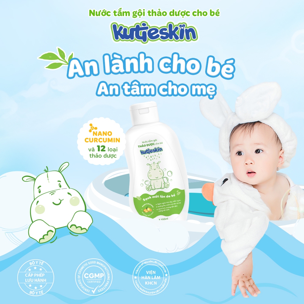 Combo 2 chai nước tắm gội thảo dược cho bé kutieskin 200ml