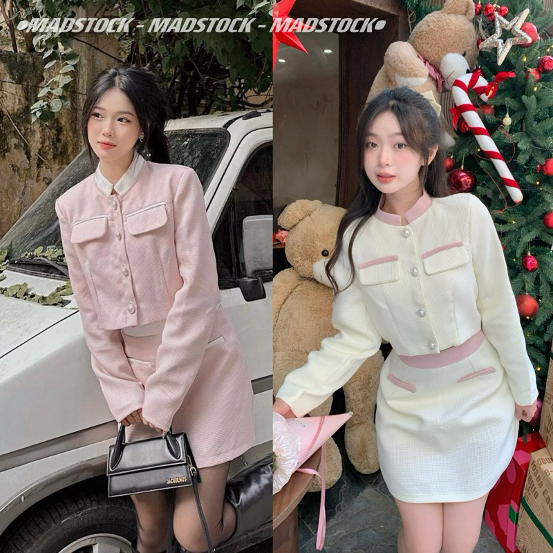 Set dạ tweed hồng túi nắp *QAD* dày dặn lịch sự mặc Tết, kỉ yếu, prom