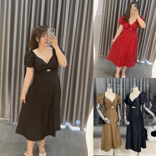 Đầm soắn ngực thiết kế tay phồng tiểu thư Đầm Midi đi tiệc sang chảnh bigsize Kim Ngân từ 50 kg đến 100kg M/L/XL/XXL