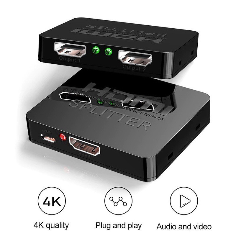 Bộ chia HDMI 4K khuếch đại tín hiệu công suất 3D tách HDCP 1080P 1 vào 2 ra, bộ chia HDMI Splitter 1 ra 2