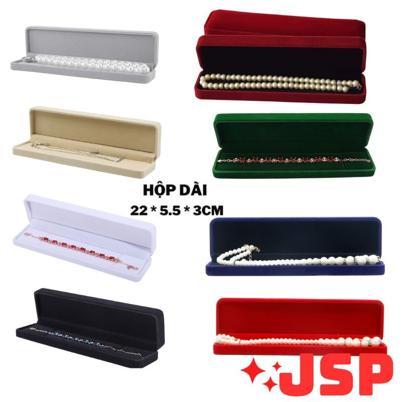 Hộp dài đựng dây chuyền hộp đựng lắc tay chân hộp đựng cài áo nỉ nhung nhiều màu JSP cao cấp.