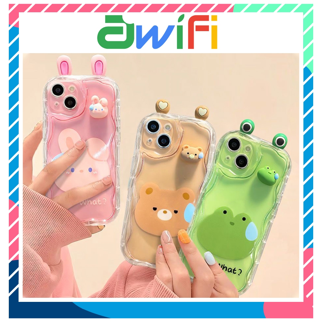 Ốp lưng iphone cạnh sóng ếch thỏ gấu 3D gắn tai 6/6splus/7/7plus/8/8plus/x/xs/11/12/13/14/pro/promax - Awifi Case A5-16