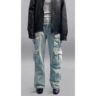 Quần jeans cargo white blue skater