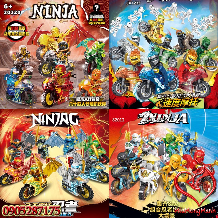 Combo Minifigures Nhân Vật Ninjago Cưỡi Mô Tô Tuyệt Đẹp Kèm Trang Bị Đồ Chơi Lắp Ráp Xếp Hình Unofficial Lego MOC DIY