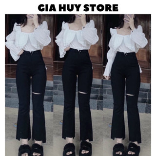   Ảnh video  Quần jean Giấy Skinny Nữ Ống Loe Đen Trơn Co giãn 4 chiều cạp cao tôn dáng < BIGSIZE 39-95KG> 