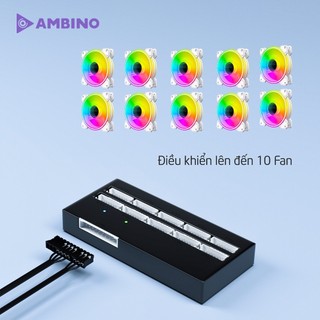 Hub điều khiển fan ambino, bộ chia quạt fan hub 10 cổng fan case 6 pin nguồn cấp điện sata + dây pwm/aura 5v