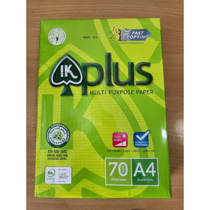 [500 tờ] Ram giấy A4 (210x297cm) IKplus 70gsm, 500 tờ, hàng chính hãng