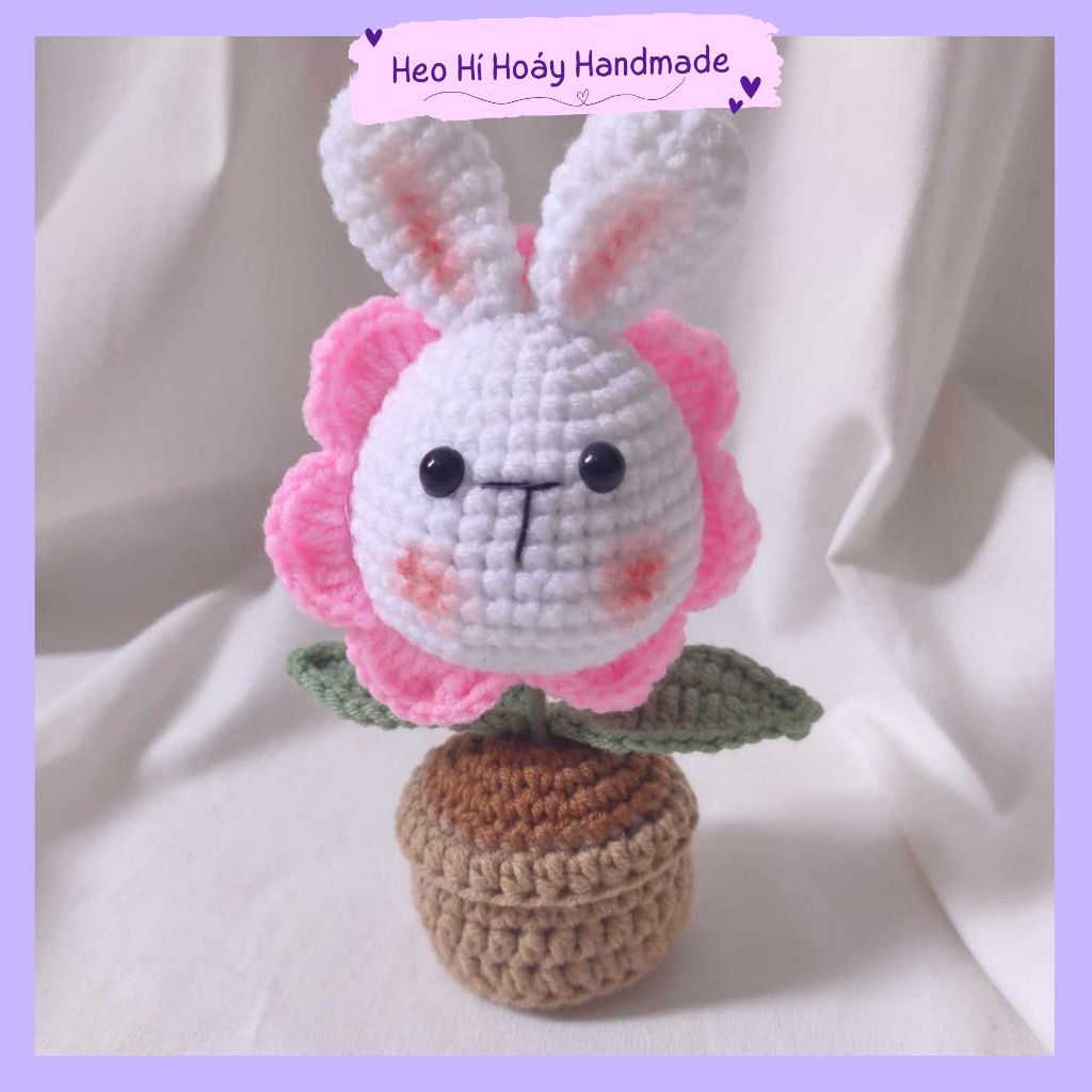 Chậu hoa thỏ bằng len by Heo Hí Hoáy, trang trí bàn học, bàn làm việc, quà tặng dễ thương