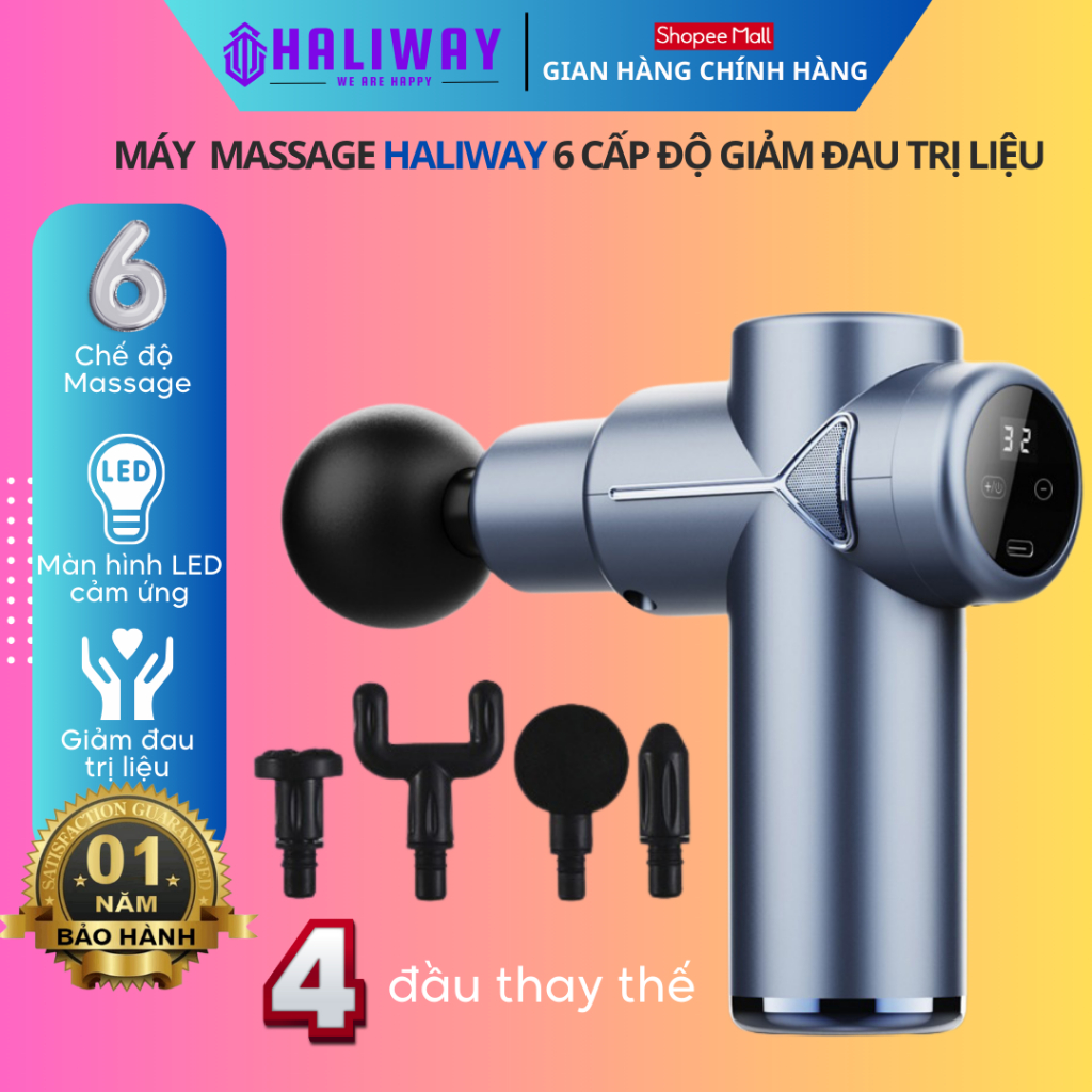 Máy Massage Cầm Tay Mini HALIWAY Với 6 Chế Độ Rung Thư Giãn Các Cơ, Bảo Hành 5 Tháng