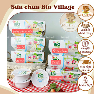 Sữa chua - váng sữa hữu cơ bio village bébé pháp cho bé 6m+ - lốc 4 hộp