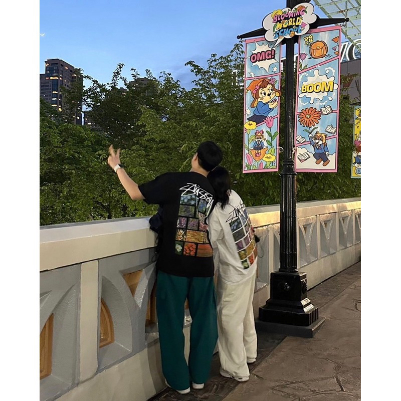 Áo thun STUSSY Flower grid hoạ tiết cao cấp, phông nam nữ Unisex full bọc tag