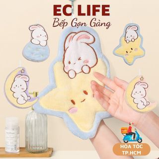 Khăn lau tay nhà bếp 2 lớp hình con thỏ dễ thương siêu thắm hút và nhanh khô EC Life 0830