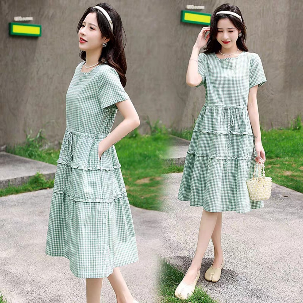Đầm đũi-Váy dáng suông cổ tròn tay ngắn màu sắc trẻ trung Da179