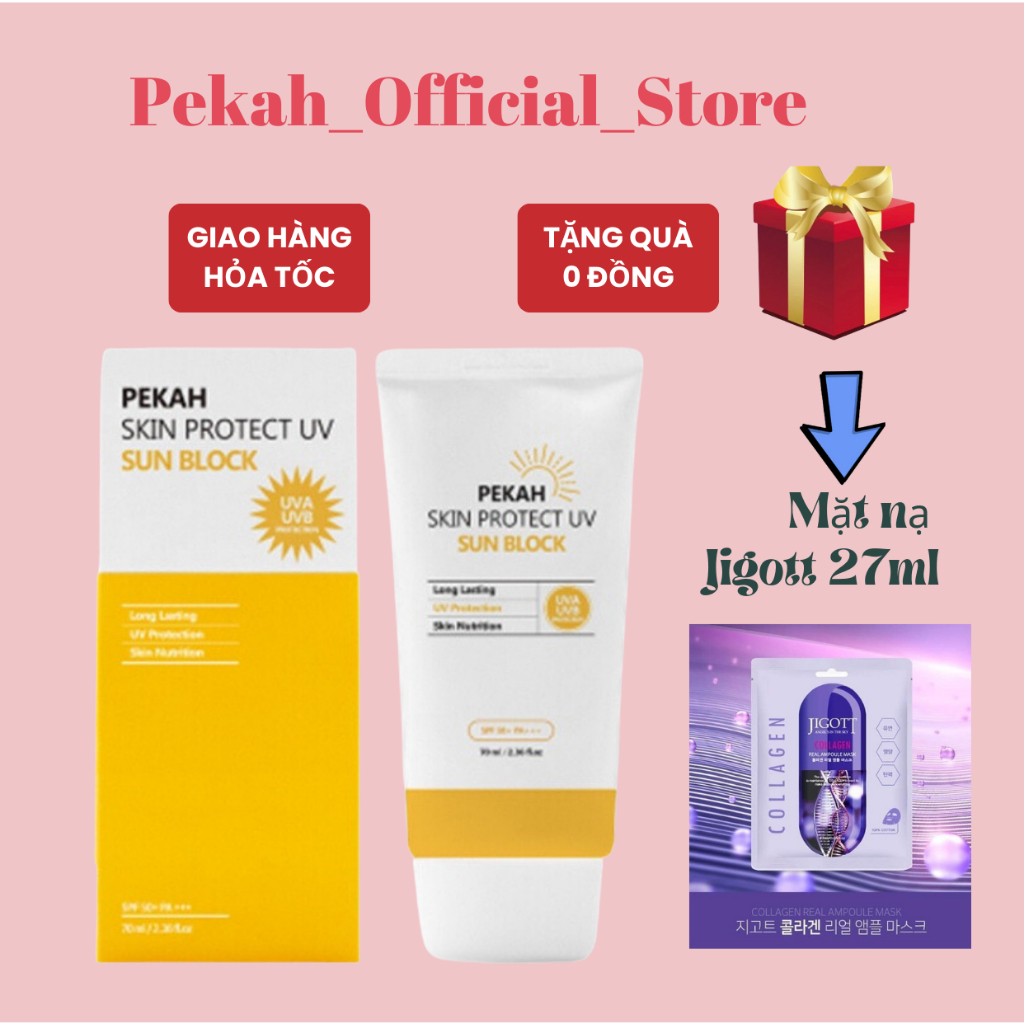 Kem Chống Nắng nâng tông hoàn hảo PeKah Hàn Quốc bảo vệ khỏi tia UV Skin Protect SPF 50+ PA+++