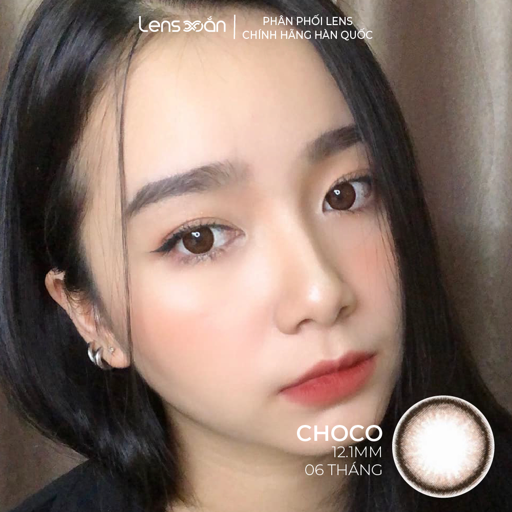 Kính áp tròng cận 6 tháng LENS XOẮN lens nâu choco siêu tự nhiên không giãn B.S.COR CYBER P CHOCO