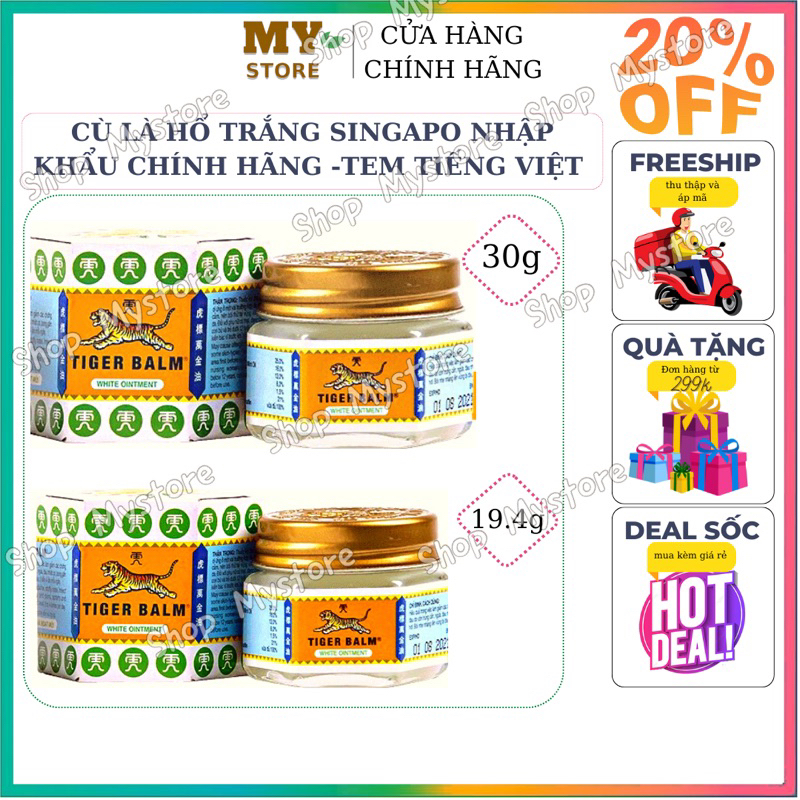 Dầu Cù Là Con Hổ Tiger Balm Trắng Nhập Khẩu Singapore Chính Hãng 30g/19.4g- Tem Tiếng Việt