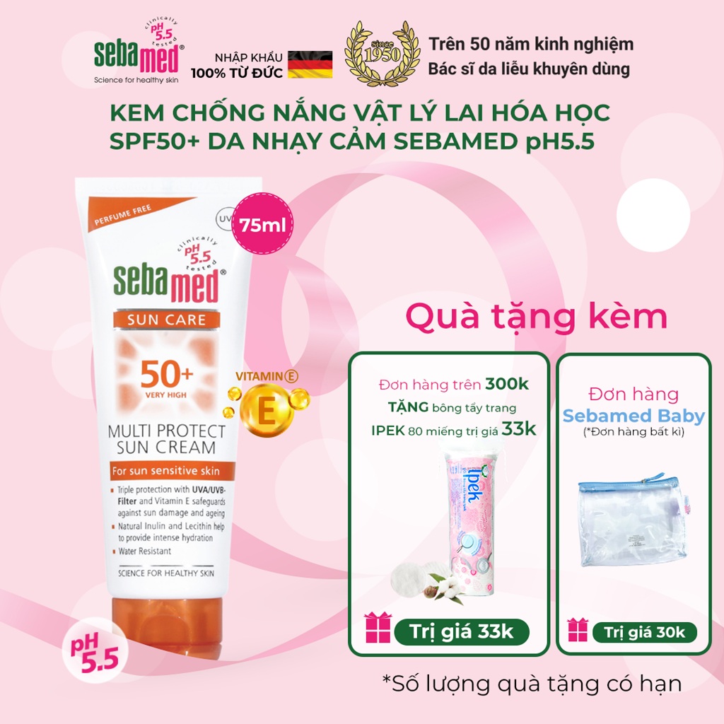 Kem chống nắng cao SPF50+ da nhạy cảm Sebamed Multi Protect Sun Cream (75ml)