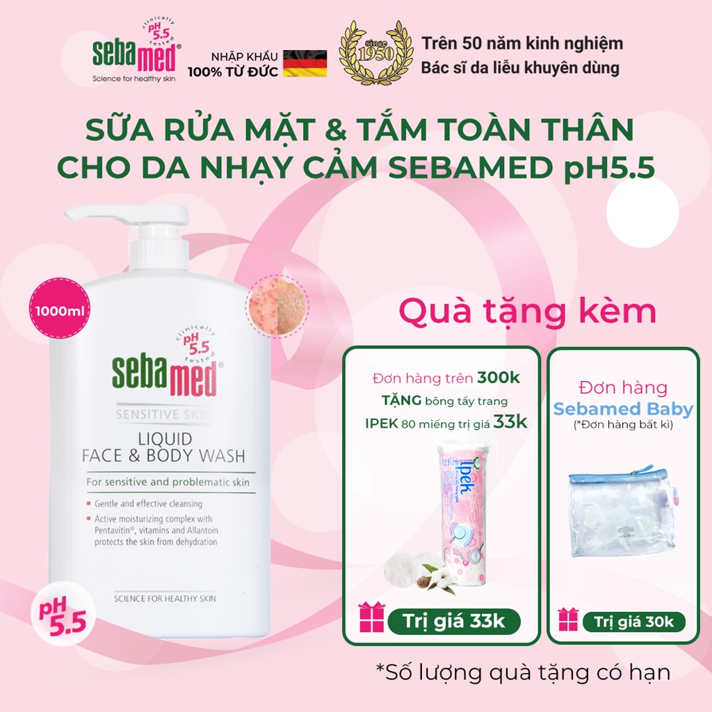 Sữa Rửa Mặt Và Tắm Toàn Thân Sebamed Face & Body Wash pH5.5 (1000ml)