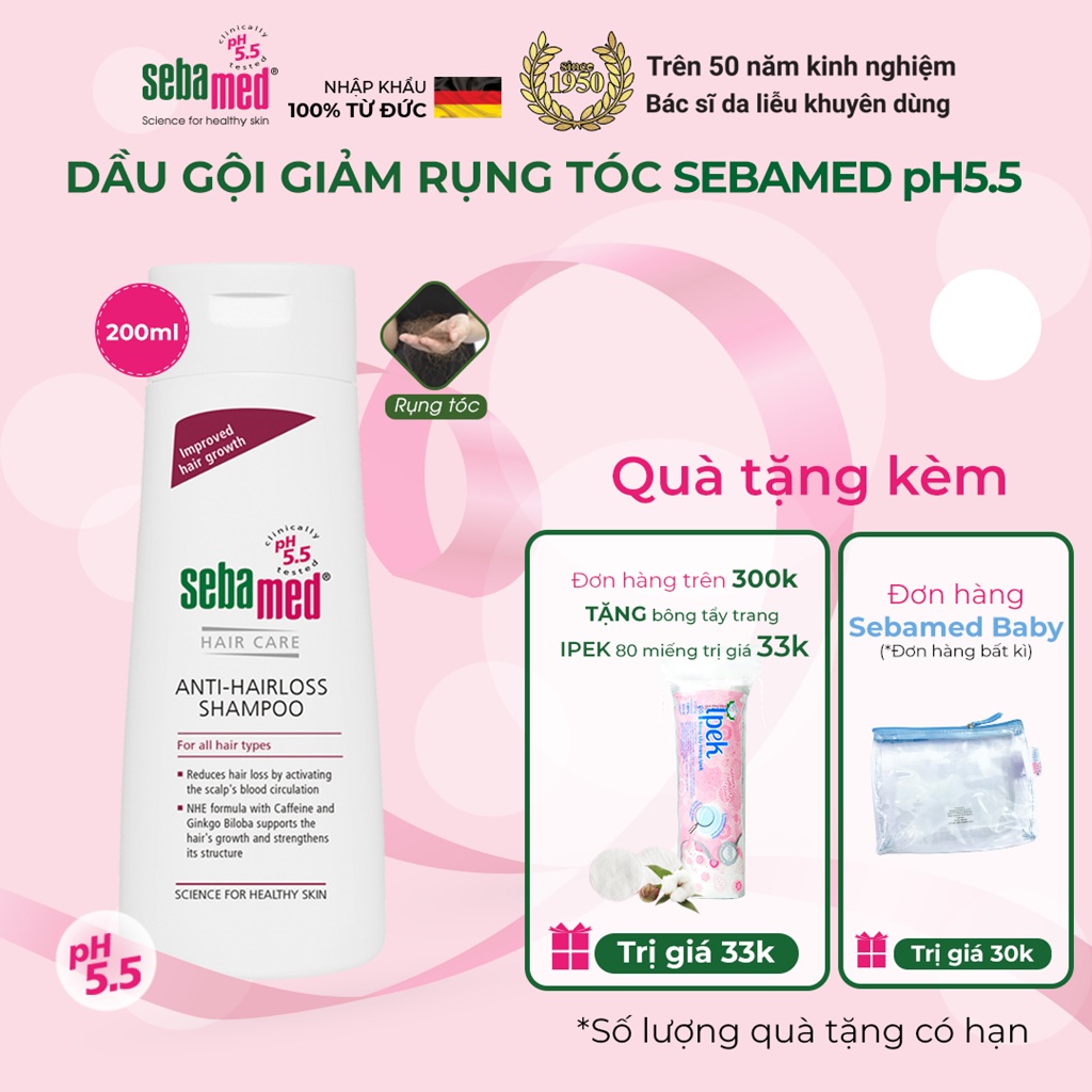 Dầu gội ngăn ngừa rụng tóc Sebamed Hair Care Anti-Hairloss Shampoo pH5.5 (200ml)