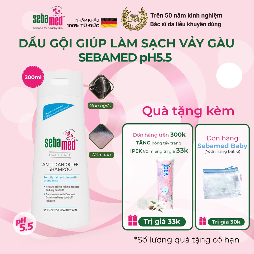 Dầu gội giúp giảm gàu Sebamed Hair Care Anti-Dandruff Shampoo pH5.5 (200ml)