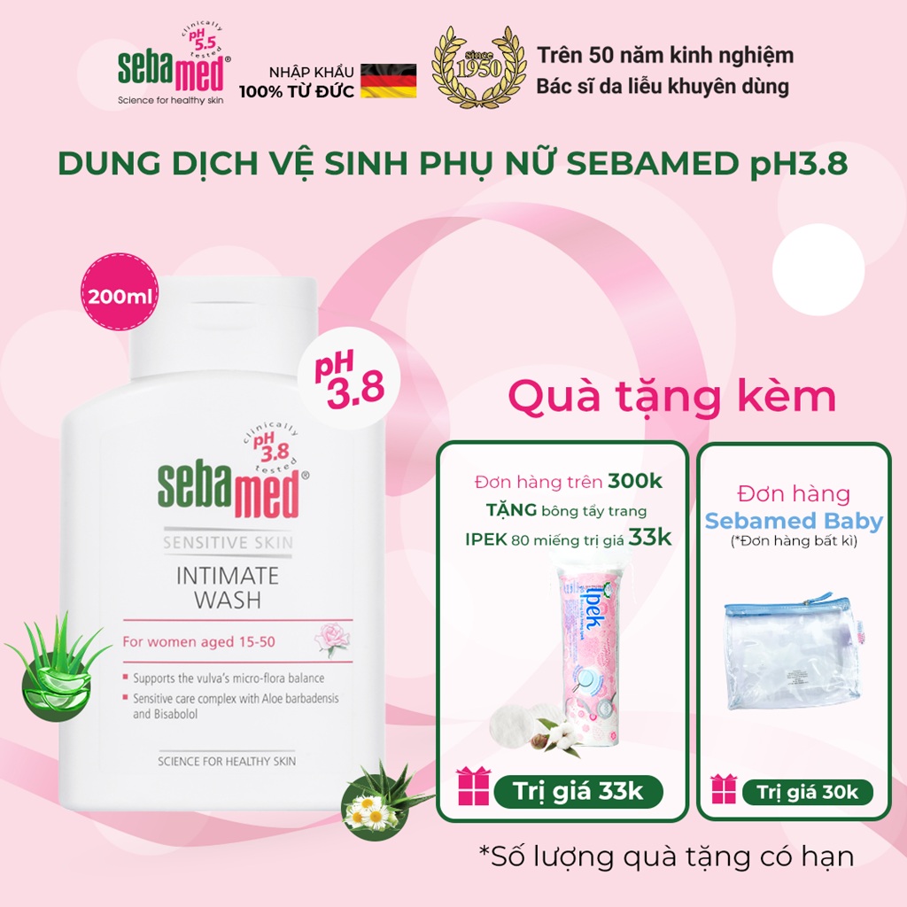 Dung dịch vệ sinh phụ nữ chuẩn cân bằng pH vùng kín Sebamed pH3.8 (200ml)