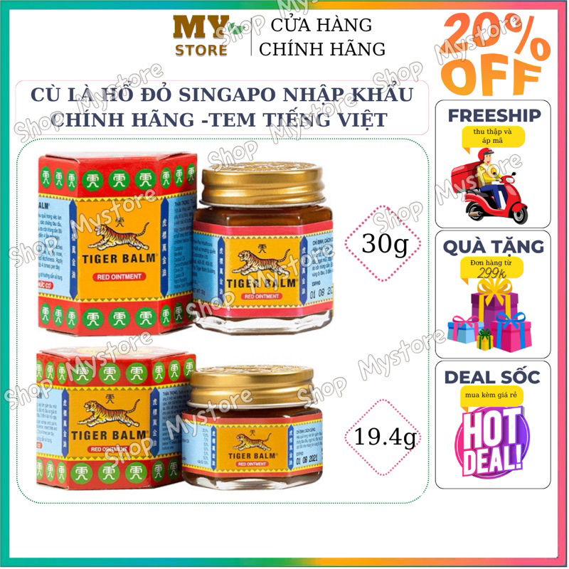 Dầu Cù Là Con Hổ Tiger Balm Đỏ Nhập Khẩu Singapore Chính Hãng 30g/19.4g -Tem Tiếng Việt