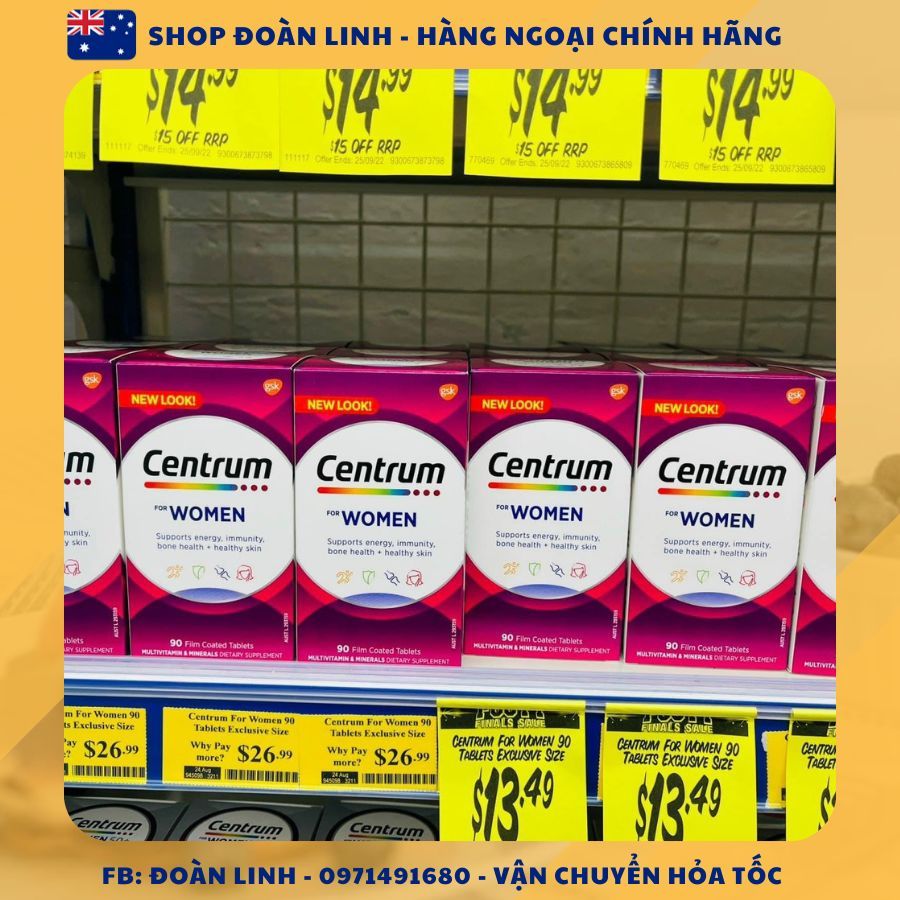 Vitamin tổng hợp Centrum Advance Úc hộp 100 viên cho người lớn,trung niên,người già tuổi 50+, Hàng chuẩn Úc, Date xa