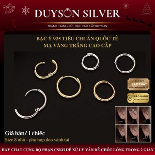 Khuyên tai bạc tròn trơn chốt bấm nam nữ Duyson Silver, Bông tai bạc Ý 925 mạ vàng nhiều kích cỡ