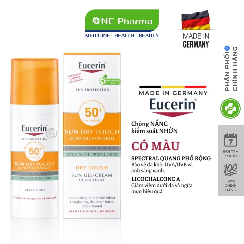 Kem chống nắng Eucerin kiềm dầu & ngừa mụn SPF50+ cho da nhờn mụn Sun Dry Touch 50ml