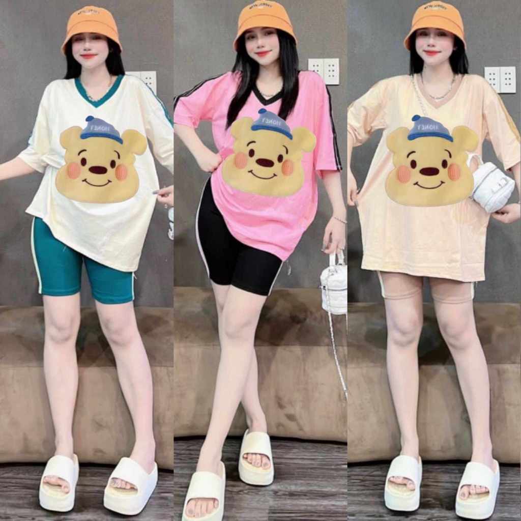 Đồ bộ nữ, set đồ bộ quần ngố lửng có túi và áo ngắn tay form rộng thêu hình siêu to, đồ mặc ở nhà nữ, quần áo nữ