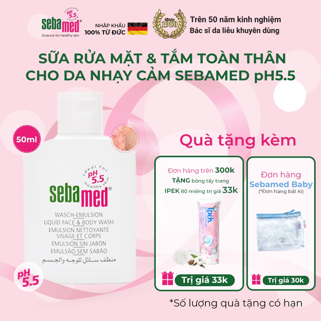 Sữa Rửa Mặt Và Tắm Toàn Thân Sebamed Face & Body Wash pH5.5 (50ml)