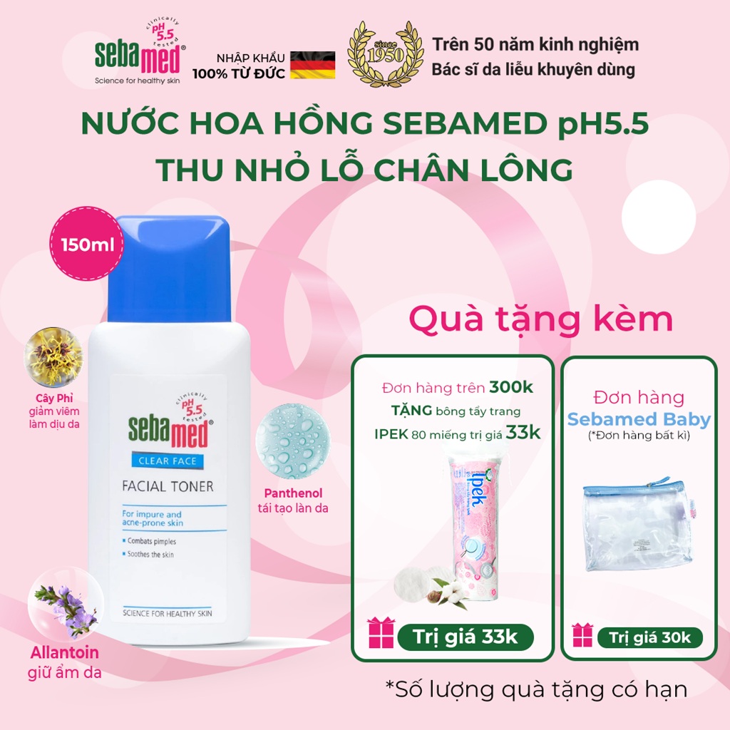 Nước hoa hồng cân bằng, se khít lỗ chân lông Sebamed Facial Toner pH5.5 (150ml)