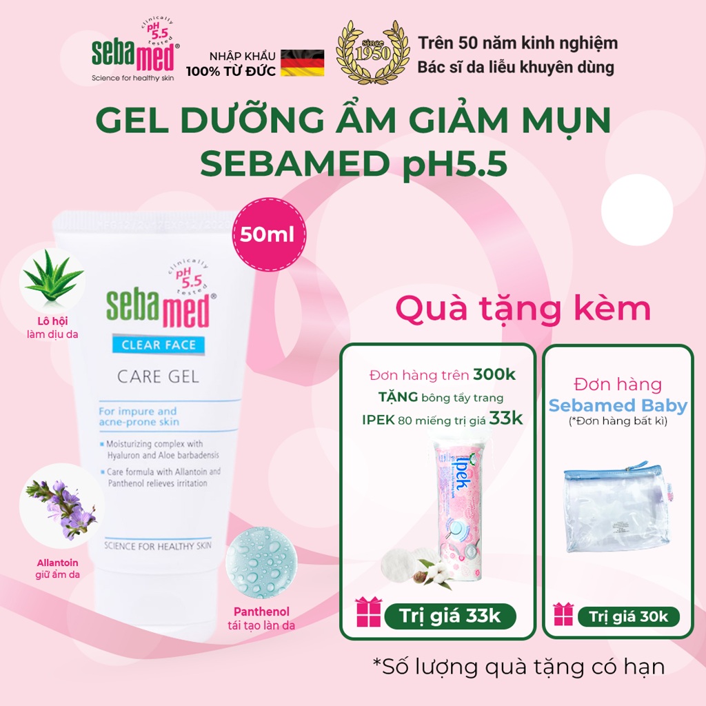 Gel dưỡng ẩm chăm sóc, bảo vệ da Sebamed Clear Face Care Gel pH5.5 (50ml)