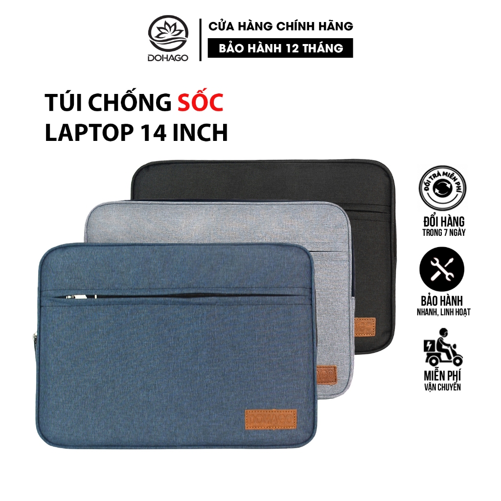 Túi Chống Sốc Laptop DOHAGO 14 inch - TCS03 - Túi Bảo Vệ Laptop 2 Ngăn, Chất Liệu Vải Dù, Bền Màu, Trượt Nước