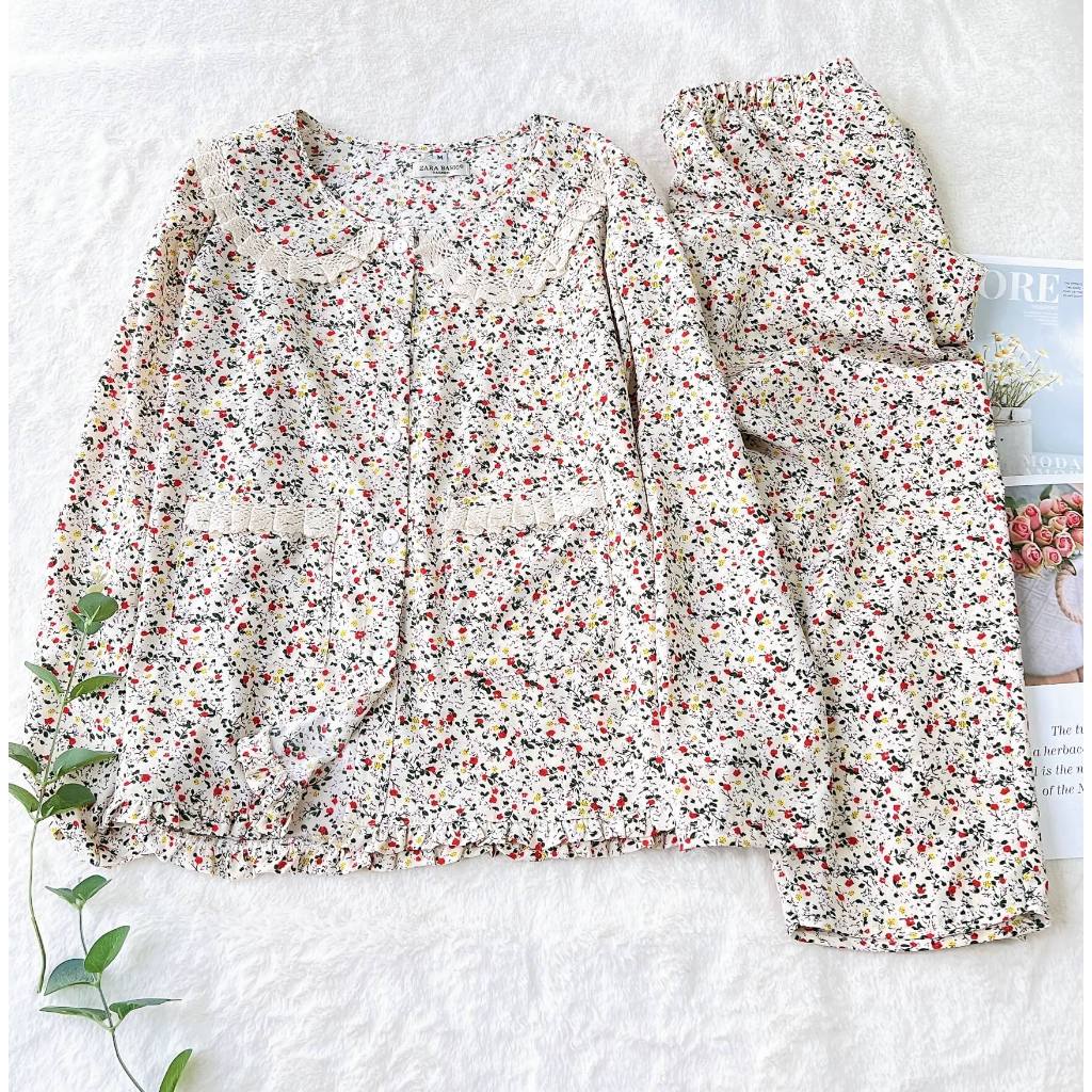 Bộ Đồ Ngủ Tay Dài Vải Nỉ/ Cotton trần bông Dễ Thương Cho Nữ[Ảnh thật]