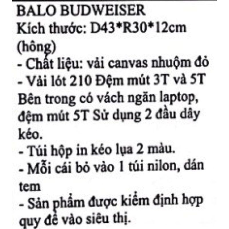Balo cao cấp Budweiser