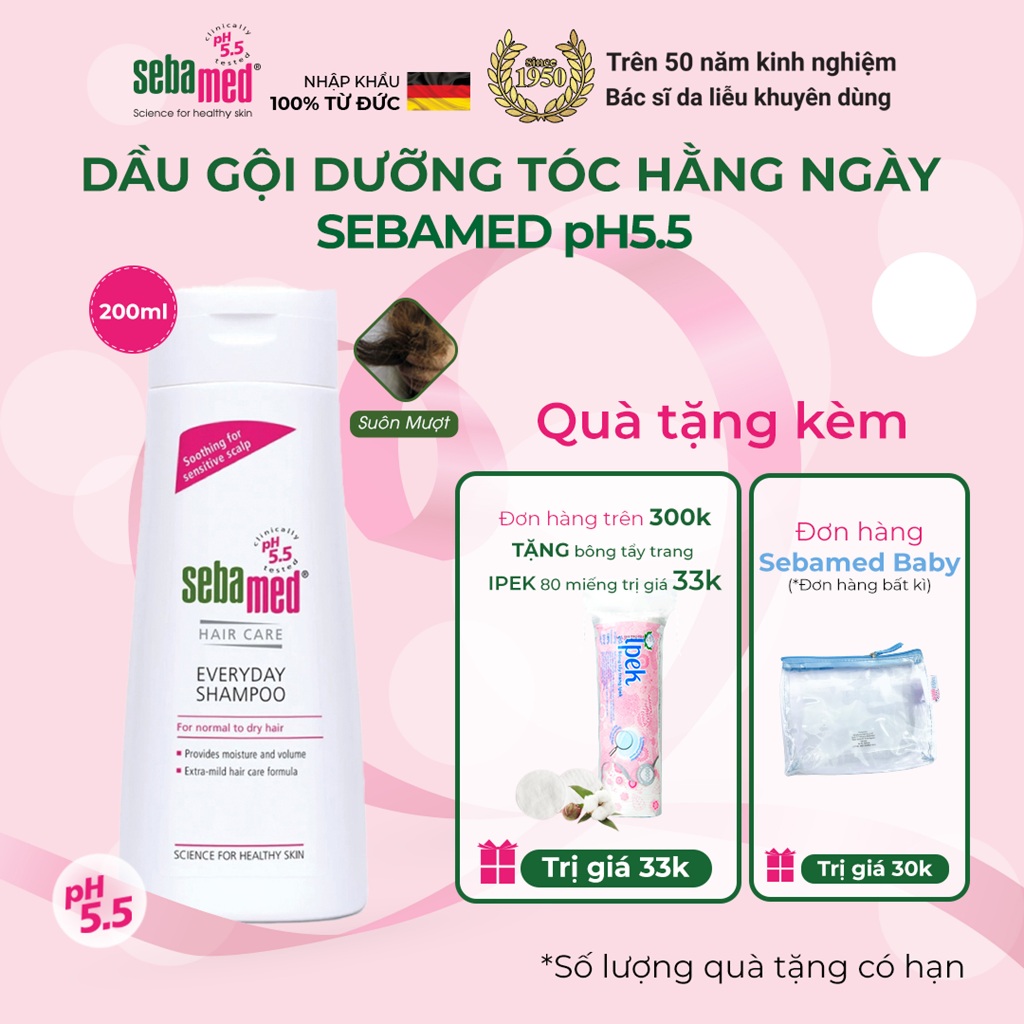 [HSD 30.03.2024] Dầu gội chăm sóc tóc mỗi ngày Sebamed Hair Care Everyday Shampoo pH5.5 (200ml)