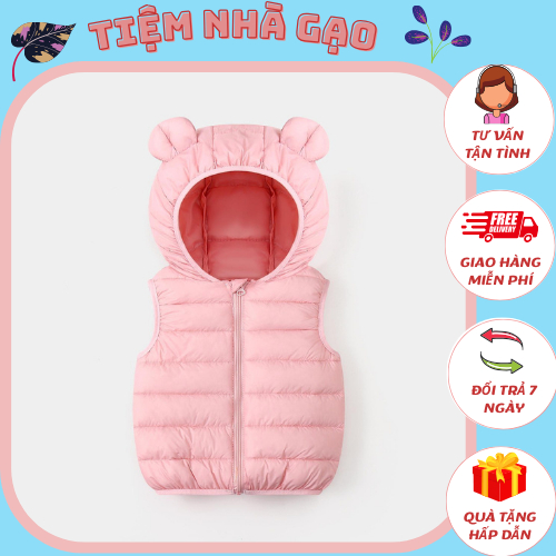 Áo phao gile có mũ tai gấu siêu nhẹ hàng QC chất đẹp A2