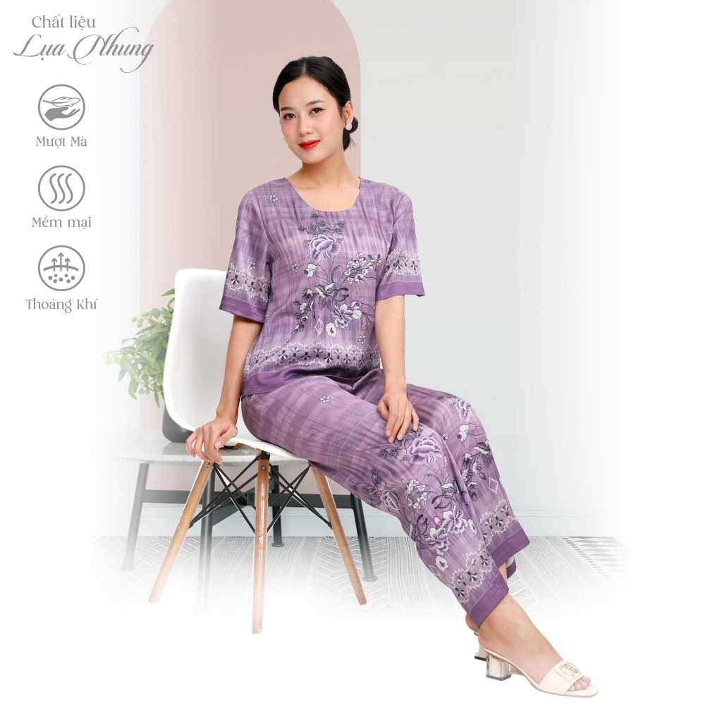 Bộ dài tay ngắn nữ mặc nhà chất liệu lụa nhung cao cấp 263p 6053 duyên dáng và quyến rũ PALTAL