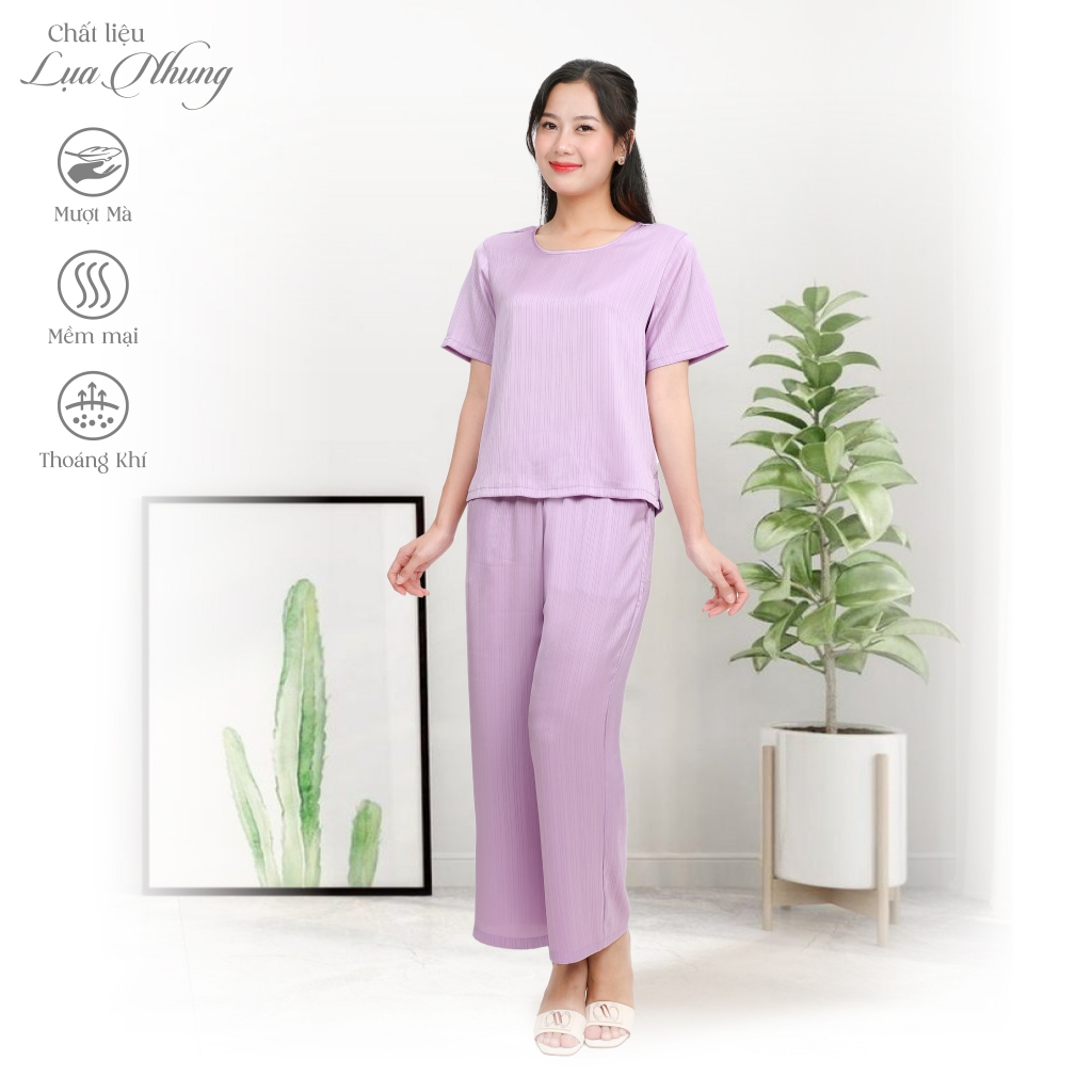 Bộ Dài Tay Ngắn mặc nhà nữ chất liệu Lụa Nhung cao Cấp mềm mịn, quý phái, sang trọng 263p 3361 PALTAL