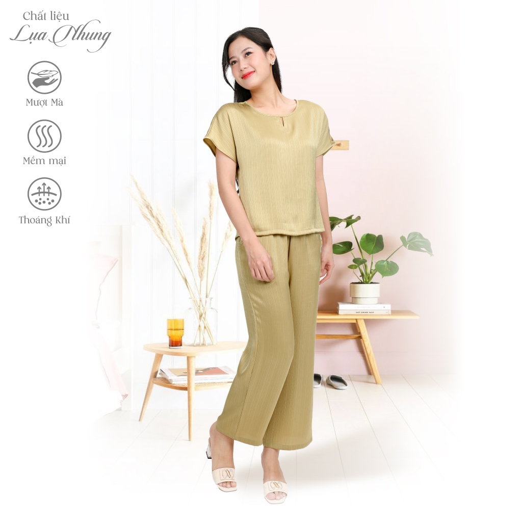 Bộ Dài Tay Ngắn mặc nhà nữ chất liệu Lụa Nhung cao Cấp mềm mịn, quý phái, sang trọng 263p 3362 PALTAL