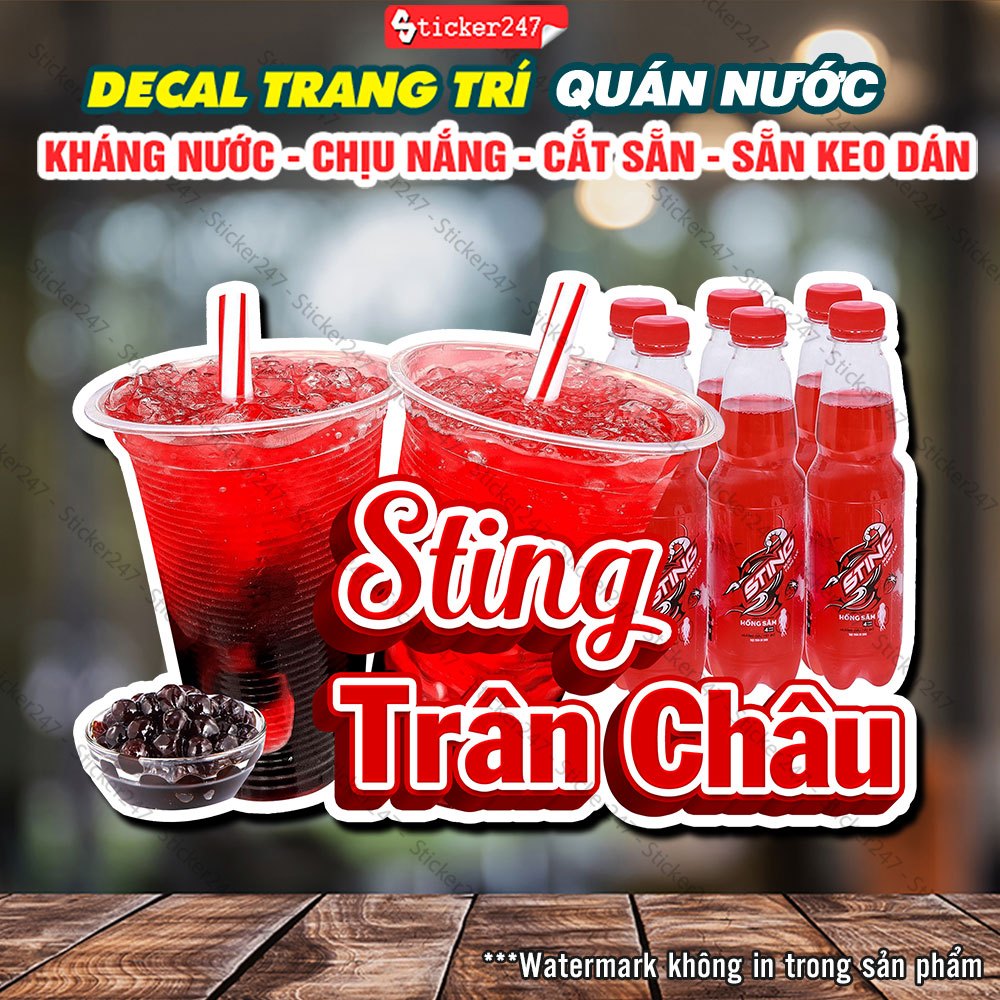 Decal Sting Trân Châu Dán Quán - Tranh Dán Nước Ngọt Sting Trân Châu Chống Nước - Decal Dán Tường, K