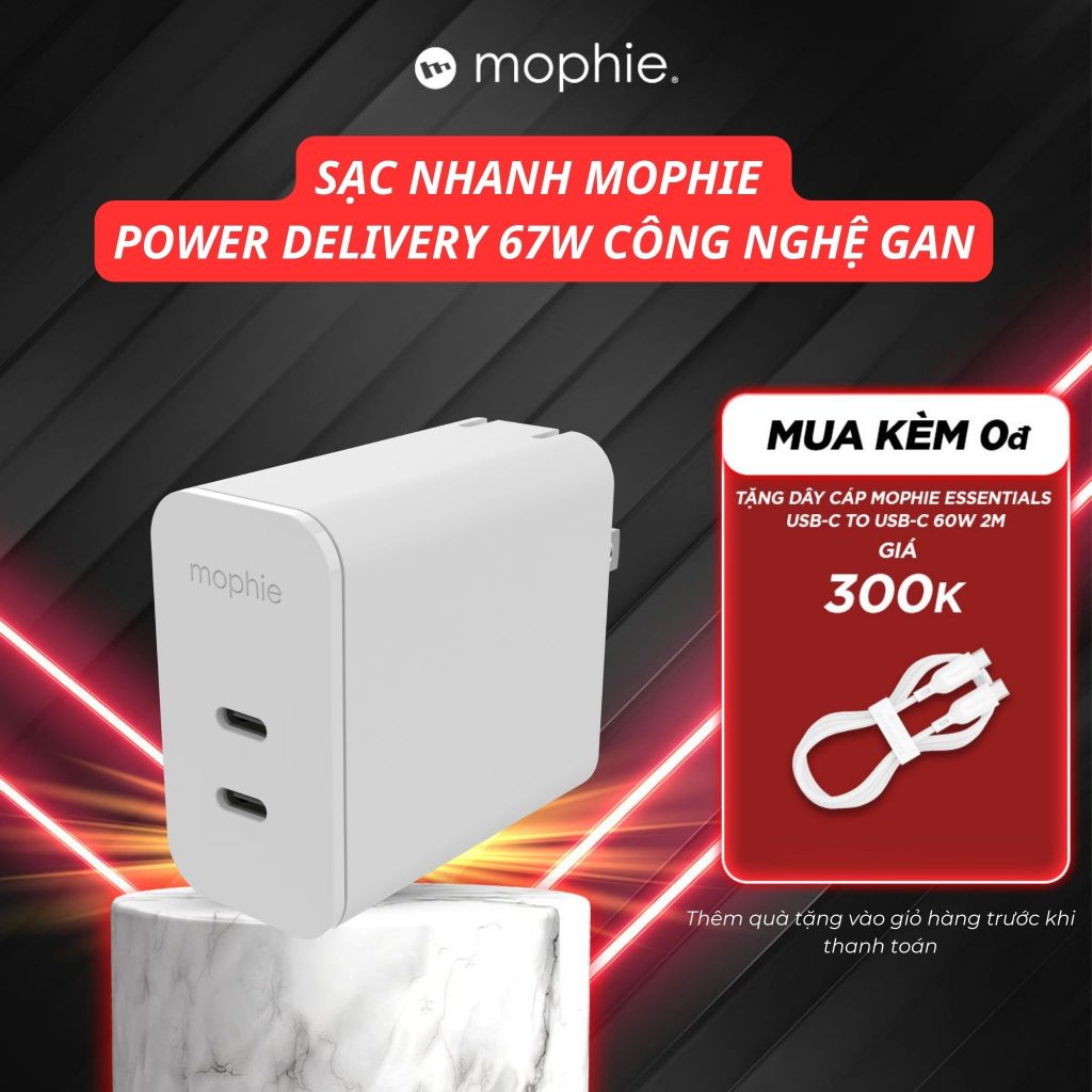 Sạc nhanh Mophie Power Delivery 67W 2 USB-C công nghệ GAN dành cho ip/táo/ss