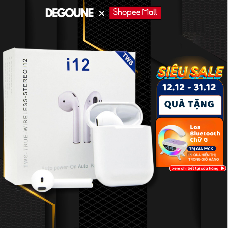 Tai Nghe Không Dây Bluetooth I12 Degoune  Chất Liệu Nhựa Cao Cấp Có Mic Kết Nối Được IOS,Android.