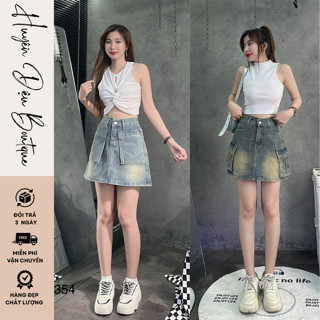 Chân váy jean nữ chất vải mềm mịn, quần đùi giả váy dáng chữ A cạp cao thời trang hàn quốc MS 354 - Huyền Diệu Boutique