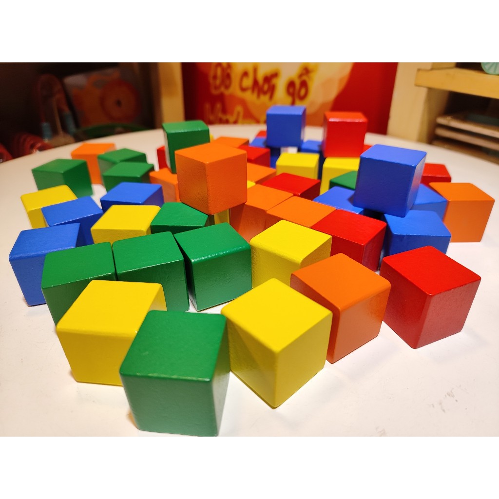 Khối gỗ vuông 2cm, 3cm, 4cm, 5cm, khối vuông xếp chồng và làm đồ thủ công DIY, đồ chơi gỗ xây dựng, khối gỗ không màu