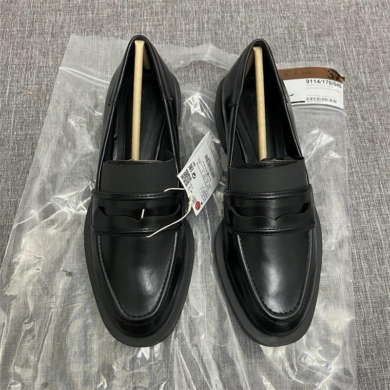 ORDER- Stra Giày moca đính tag gót vuông da mềm 6cm - xuất Âu